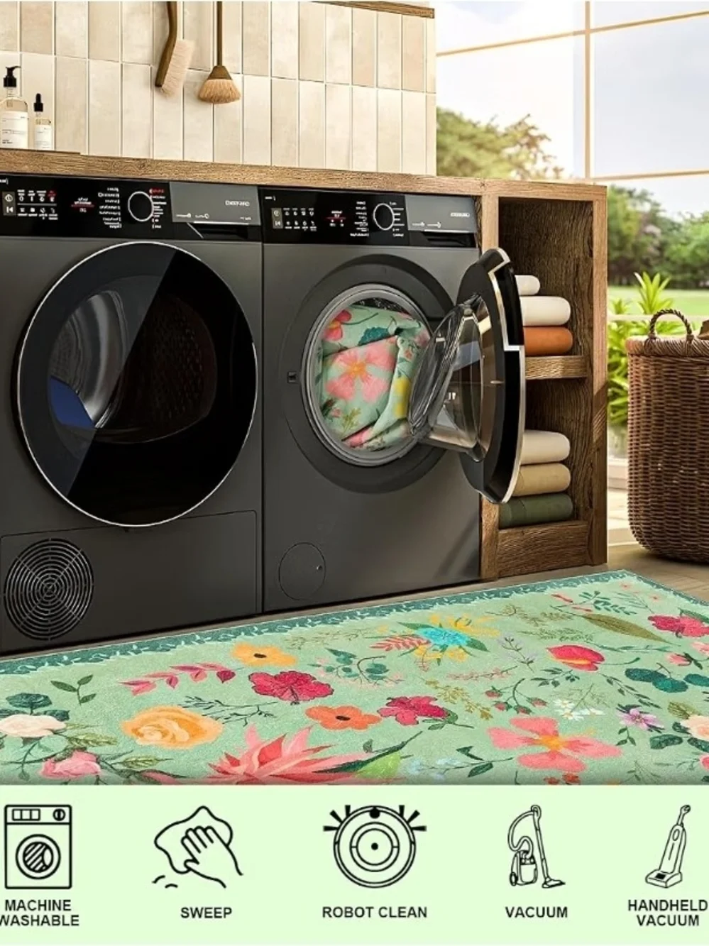 Floral Runner Rug - White Kitchen Accent (Brand: )